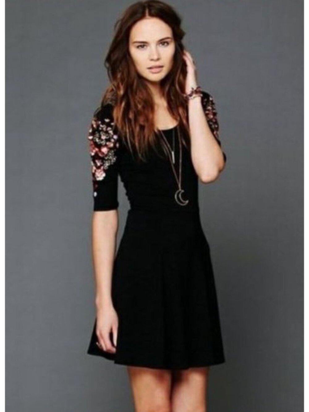 Free People Floral Embroidered Black Fit & Flare Mini Dress S| Indie Sleaze Boho - Picture 16 of 16